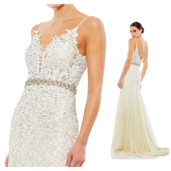 Mac Duggal 79341 Floral Appliqués Sleeveless Plunge Neck Trumpet Gown, Size 12 - Picture 13 of 13